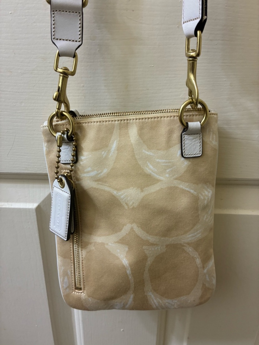 Coach Beige Signature Canvas Crossbody Bag with Adjustable Strap